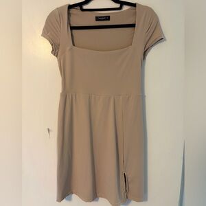 Neutral Square Neck Short Sleeve Athletic Dress